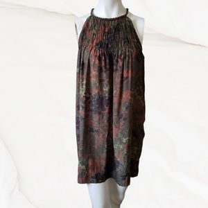 Zara woman medium camouflage silk braided Grecian mini dress